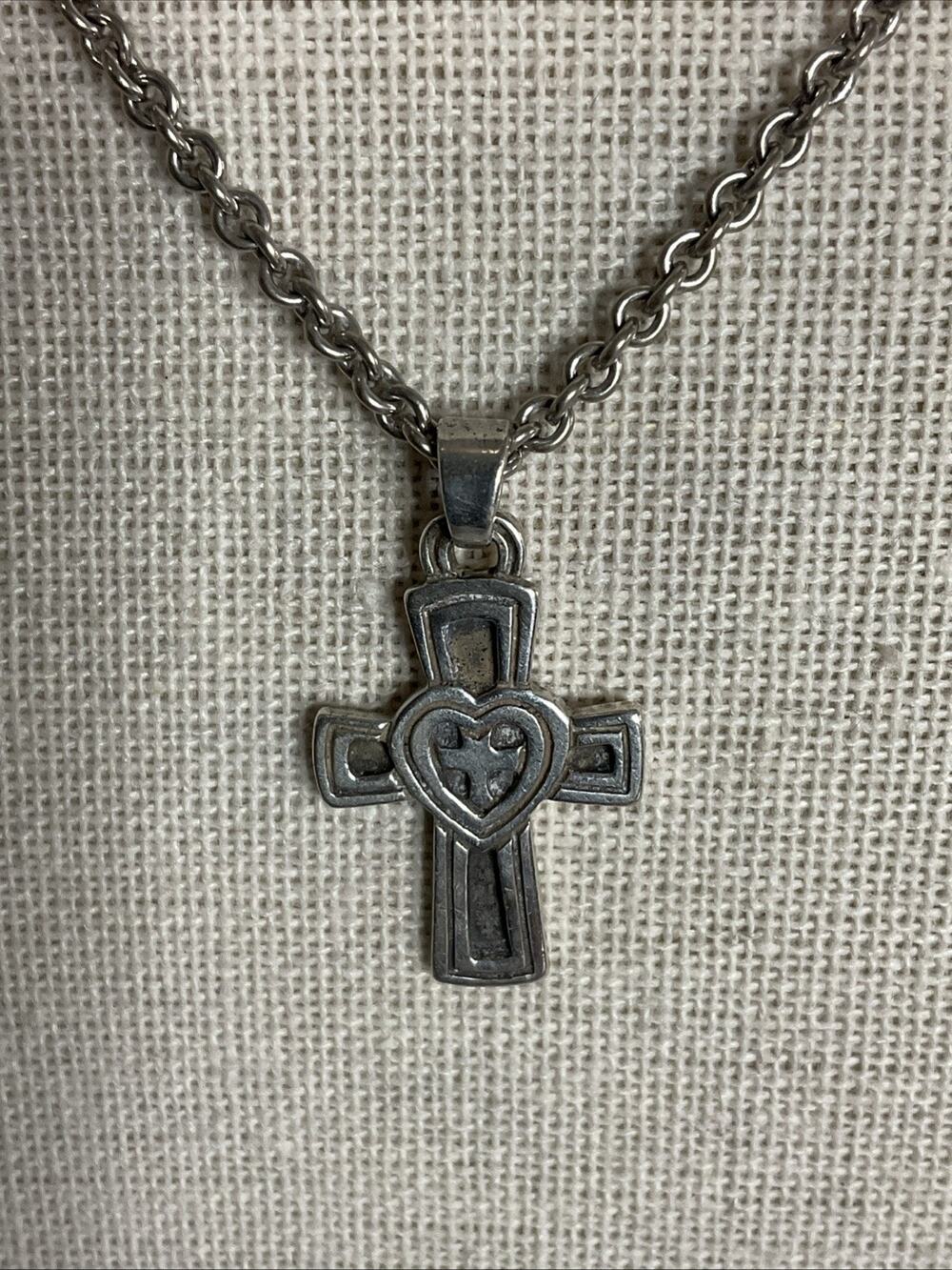VINTAGE JAMES AVERY STERLING SILVER PURITY IN HEART CROSS PENDANT & CHAIN